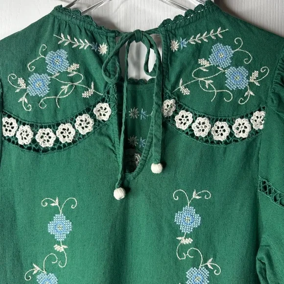 SEA New York Vesna Embroidered Midi Dress Green Floral Cotton Linen Size Small - Picture 7 of 16